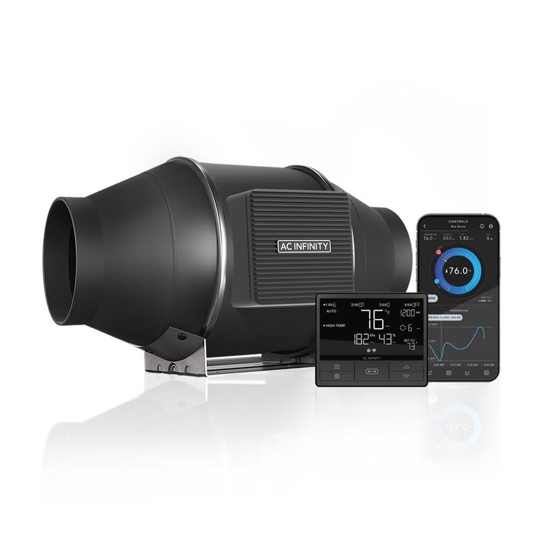 مروحة قنوات AC Infinity CLOUDLINE PRO T4، مروحة قنوات 4 بوصة هادئة مع وحدة تحكم في درجة الحرارة والرطوبة، تحكم عبر تطبيق مدمج مع WiFi - مروحة تهوية لطرد الهواء للتدفئة والتبريد، خيام الزراعة، الزراعة المائية