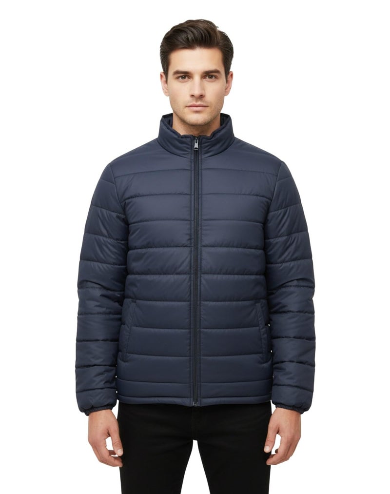 FYLTR Men's Stand Collar Puffer Jacket, Navy, M - Image 1