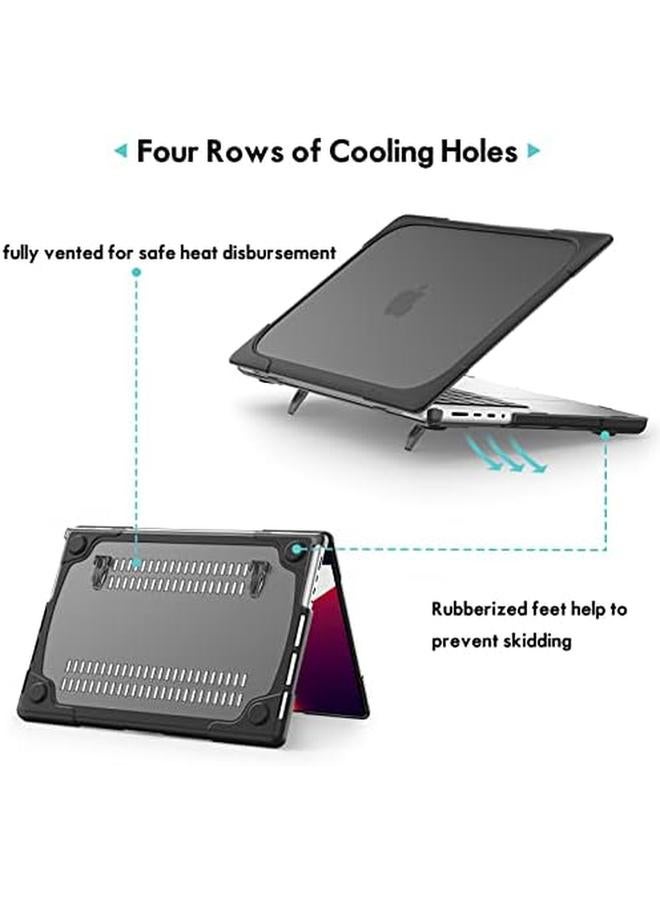 Procases Macbook Pro 16 Inch Case 2021 2022 Release A2485 M1 Pro M1 Max Heavy Duty Hard Shell Bumper Dual Layer Protective Cover With Fold Kickstand For Macbook Pro 16" With Touch Id Black - Image 2