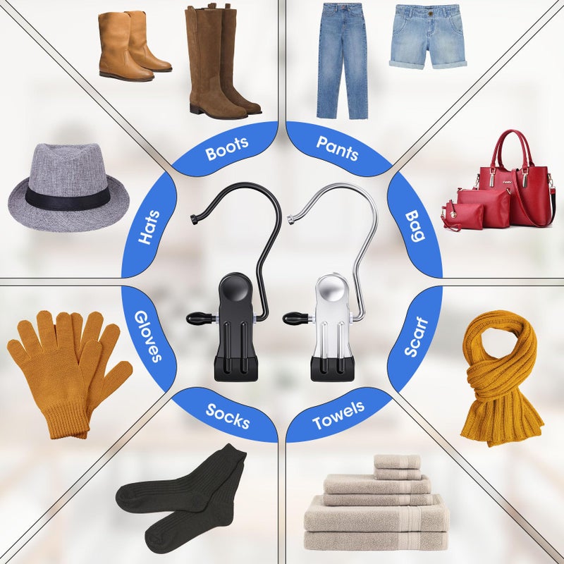 Besslly 36 Pack Boot Hangers Clips for Closet, Heavy Duty Legging Organizer for Closet Hanging Pants Hangers with Clips Clothes Pins Hanger Clips Laundry Hooks Towel Socks Hats Tall Boots Home Travel Black - Image 4