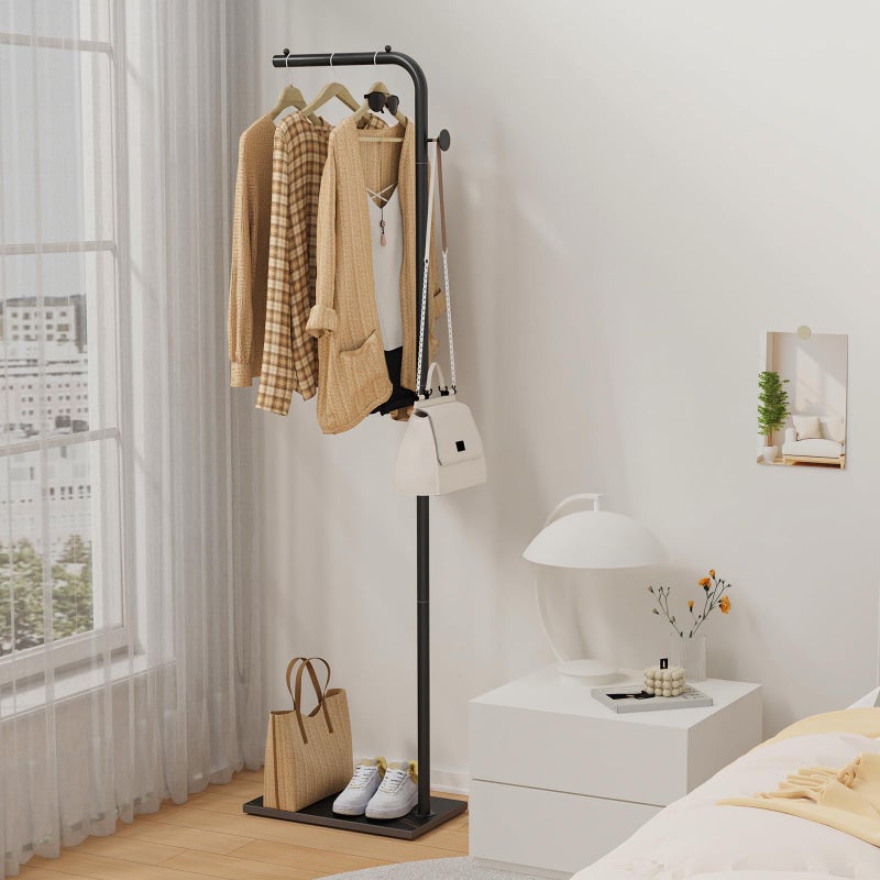 OUTBROS Coat Rack, Portable L-shaped Clothes Rack with Hook, Modern Hanger, Sturdy Freestanding Metal Clothing Rack, Used in Bedroom, Entrance and Living Room, 15.3 x 10.2 x 70.8 inch, Black - Image 2