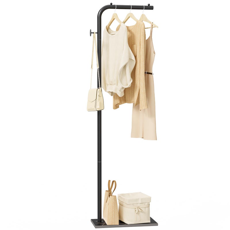 OUTBROS Coat Rack, Portable L-shaped Clothes Rack with Hook, Modern Hanger, Sturdy Freestanding Metal Clothing Rack, Used in Bedroom, Entrance and Living Room, 15.3 x 10.2 x 70.8 inch, Black - Image 1