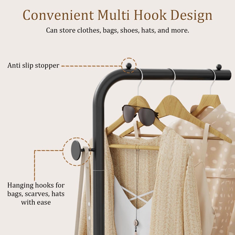 OUTBROS Coat Rack, Portable L-shaped Clothes Rack with Hook, Modern Hanger, Sturdy Freestanding Metal Clothing Rack, Used in Bedroom, Entrance and Living Room, 15.3 x 10.2 x 70.8 inch, Black - Image 4