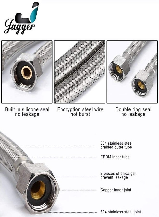 JAGGER 304 Grade Stainless Steel Connection Pipe For Wash Basin, Geyser & Toilet Seat Flush, Chrome Finish (Length - 24-inch & Width - 1/2-inch) PACK OF (6) - Image 2