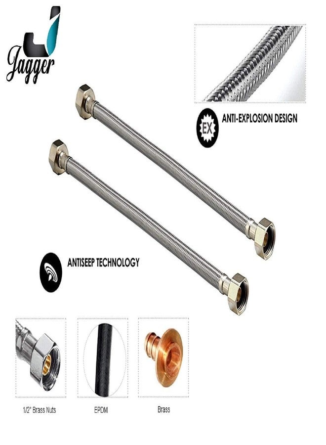 JAGGER 304 Grade Stainless Steel Connection Pipe For Wash Basin, Geyser & Toilet Seat Flush, Chrome Finish (Length - 24-inch & Width - 1/2-inch) PACK OF (6) - Image 3