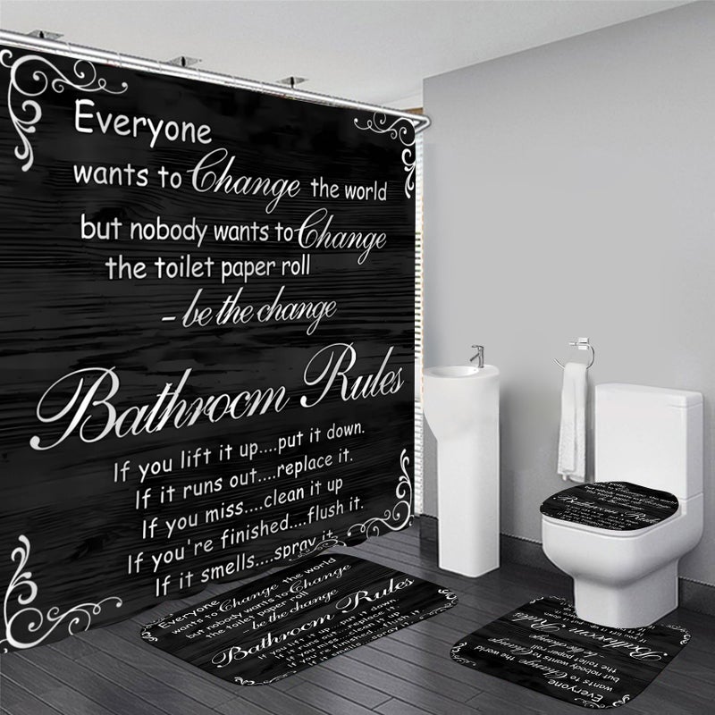 AZHM Black Spellbook Shower Curtain Set Home Bathroom Set with Shower Curtain and Rugs and Accessories Bathroom Decor - Image 1