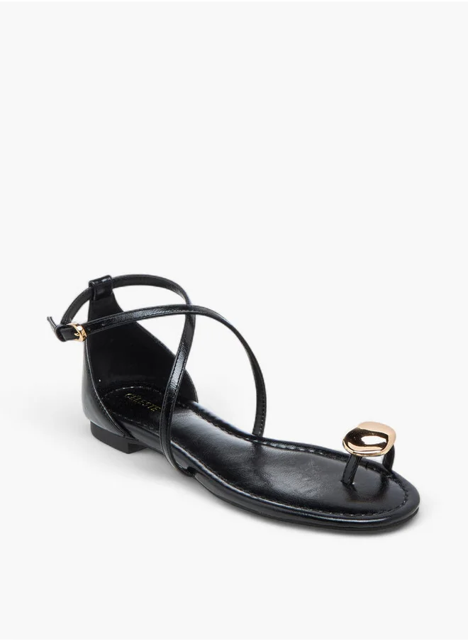 سيليست Women's Printed Cross Strap Sandals with Buckle Closure