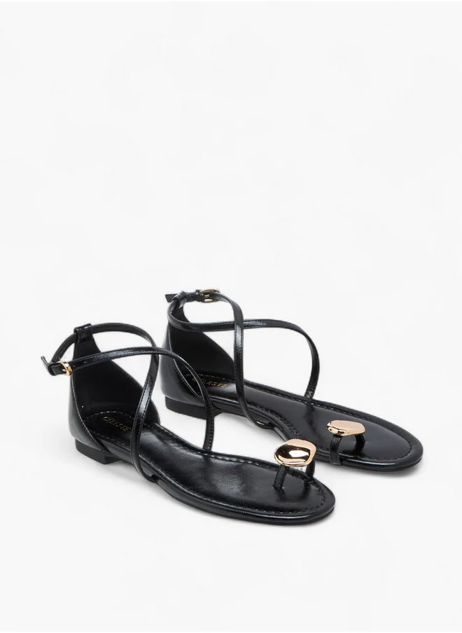 سيليست Women's Printed Cross Strap Sandals with Buckle Closure