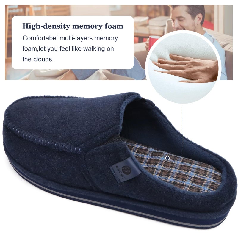 ONCAI Mens Slippers with Orthotic Arch Support,Cotton-Blend High-Density Memory Foam Plantar Fasciitis House Slippers Warm Clogs Slip-on Indoor Outdoor Rubber Sole Felt Blue Size 9 - Image 4