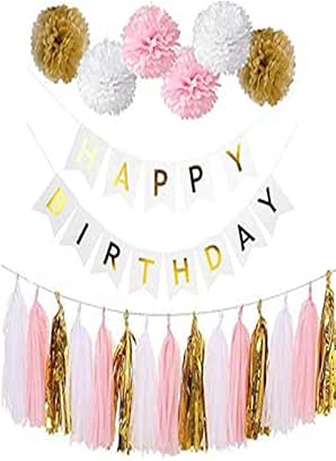 Party Decoration kit - Tissue Paper Tassels Pompoms - Happy Birthday Banner - Baby Shower - DIY Craft 