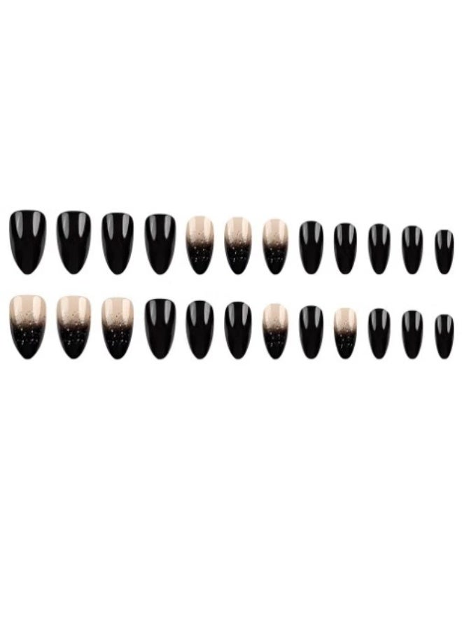 Goolsky Premium 24-Piece Long Almond-Shaped Press-on Nails with Black Gradient & Glitter for Edgy Glamour - Image 5