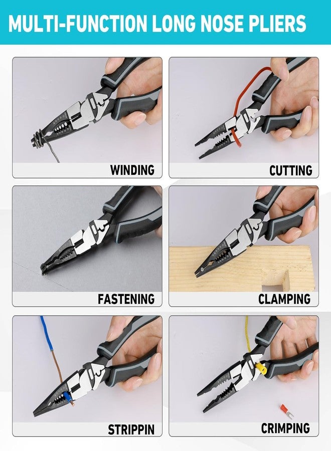 RECTITUDE 6-in-1 Multipurpose Needle Nose Pliers, 8.5" Long Nose Pliers with Wire Stripper/Crimper/Cutter Function, Heavy Duty Electrician Pliers for Crimping, Stripping, Shearing - Image 5
