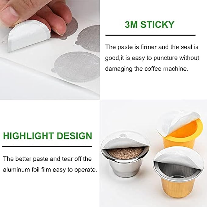 MAKINGTEC Aluminum Foils Lids Aluminum Espresso Lids Foil Seals Stickers For Reusable Espresso Capsules Refillable Coffee Pods Stainless Steel Cups Filters For Nespresso Original Line Machines 100 Pcs - Image 4
