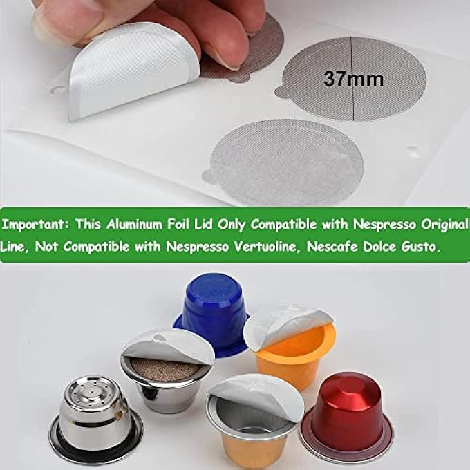 MAKINGTEC Aluminum Foils Lids Aluminum Espresso Lids Foil Seals Stickers For Reusable Espresso Capsules Refillable Coffee Pods Stainless Steel Cups Filters For Nespresso Original Line Machines 100 Pcs - Image 3