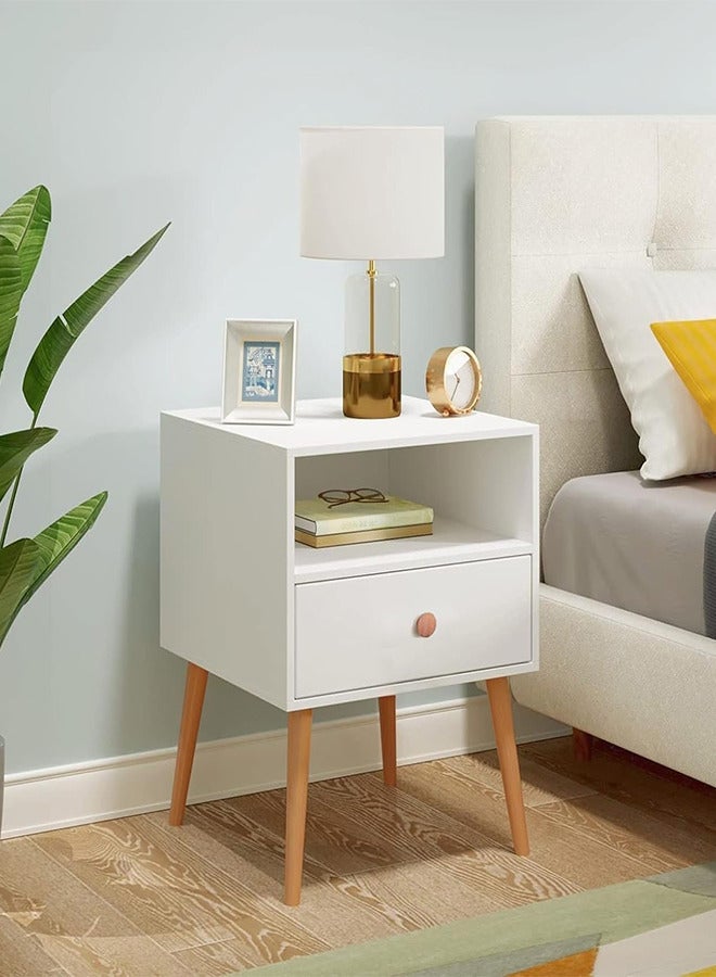 رات سو طاولة سرير جانبية بطابقين مع درج تخزين ورف مفتوح، مكتب خشبي صلب بأرجل، مناسبة لغرفة النوم وغرفة المعيشة والمكتب والسكن الجامعي - Image 1