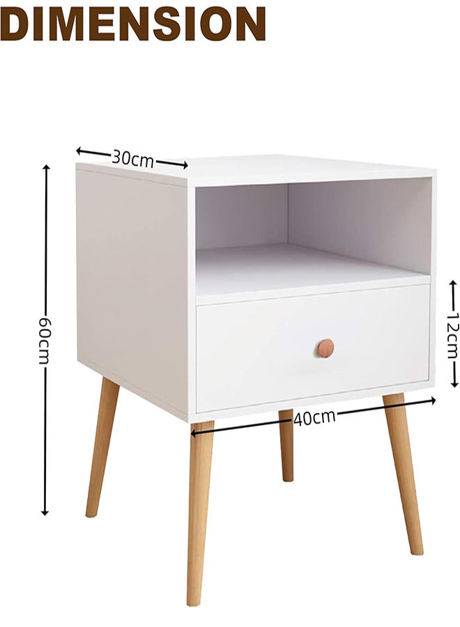 رات سو طاولة سرير جانبية بطابقين مع درج تخزين ورف مفتوح، مكتب خشبي صلب بأرجل، مناسبة لغرفة النوم وغرفة المعيشة والمكتب والسكن الجامعي - Image 2