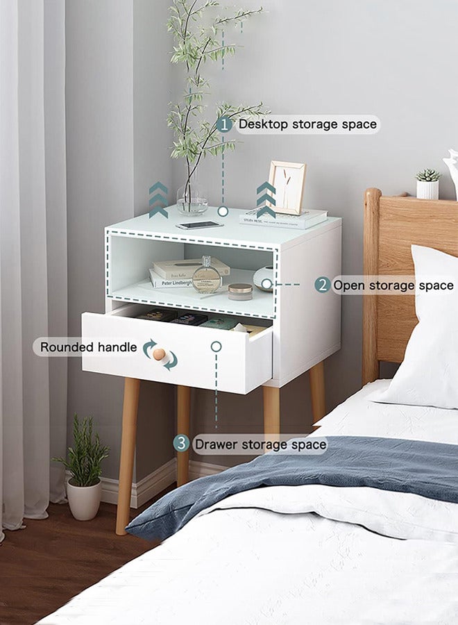 رات سو طاولة سرير جانبية بطابقين مع درج تخزين ورف مفتوح، مكتب خشبي صلب بأرجل، مناسبة لغرفة النوم وغرفة المعيشة والمكتب والسكن الجامعي - Image 3