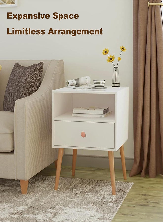 رات سو طاولة سرير جانبية بطابقين مع درج تخزين ورف مفتوح، مكتب خشبي صلب بأرجل، مناسبة لغرفة النوم وغرفة المعيشة والمكتب والسكن الجامعي - Image 4