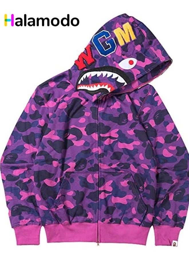 HALAMODO - 3D Digital Printing New Shark Head Fashion Sports Zipper Hoodie - Image 1