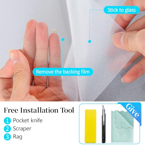 Niviy Frosted Window Film Non-Adhesive Shower Window Covering for Bathroom Office Living Room(17.7" Width by 78.7" Length) - Image 5