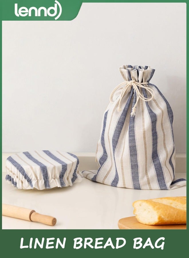 LENND Linen Bread Bag for Homemade Sourdough Bread with Proofing Cover, Reusable Linen Sourdough Bread Storage Bag - Plastic Lined - with Proofing Bowl Cover  - Image 1