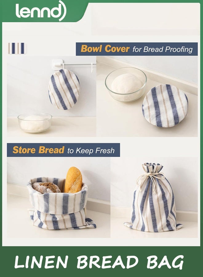 LENND Linen Bread Bag for Homemade Sourdough Bread with Proofing Cover, Reusable Linen Sourdough Bread Storage Bag - Plastic Lined - with Proofing Bowl Cover  - Image 3