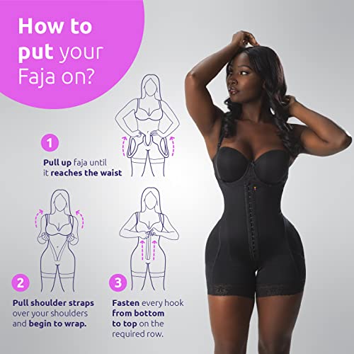 Snatched Body Tummy Control Shapewear Bodysuit | Stage 2 Faja Short Leg | Fajas Colombianas for Post-Op BBL Black XL - Image 5