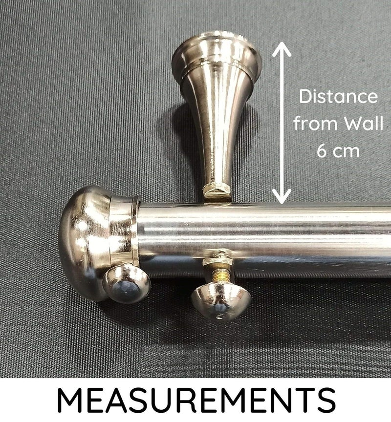 FAPBADRI Heavy Quality Simple Brass Curtain Brackets 1 Set 2 pcs Finials 2 pcs Support for WindowDoor Screws Wallplugs Included Colour Silver Matt - Image 2