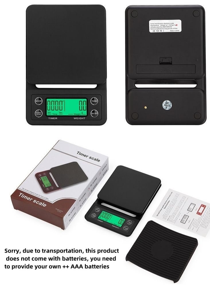 Kitchen Electronic Coffee Scale LED Backlight Display High-precision Sensor With Timing Function and Thermal Insulation Pad Maximum Weight 3 kg Baking Electronic Scale Battery Scale