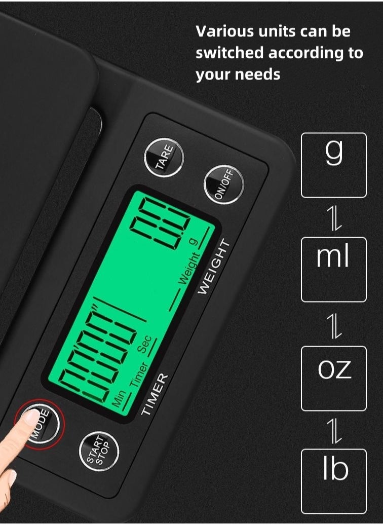 Kitchen Electronic Coffee Scale LED Backlight Display High-precision Sensor With Timing Function and Thermal Insulation Pad Maximum Weight 3 kg Baking Electronic Scale Battery Scale