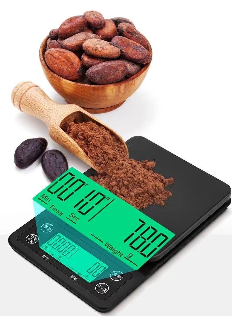 Kitchen Electronic Coffee Scale LED Backlight Display High-precision Sensor With Timing Function and Thermal Insulation Pad Maximum Weight 3 kg Baking Electronic Scale Battery Scale