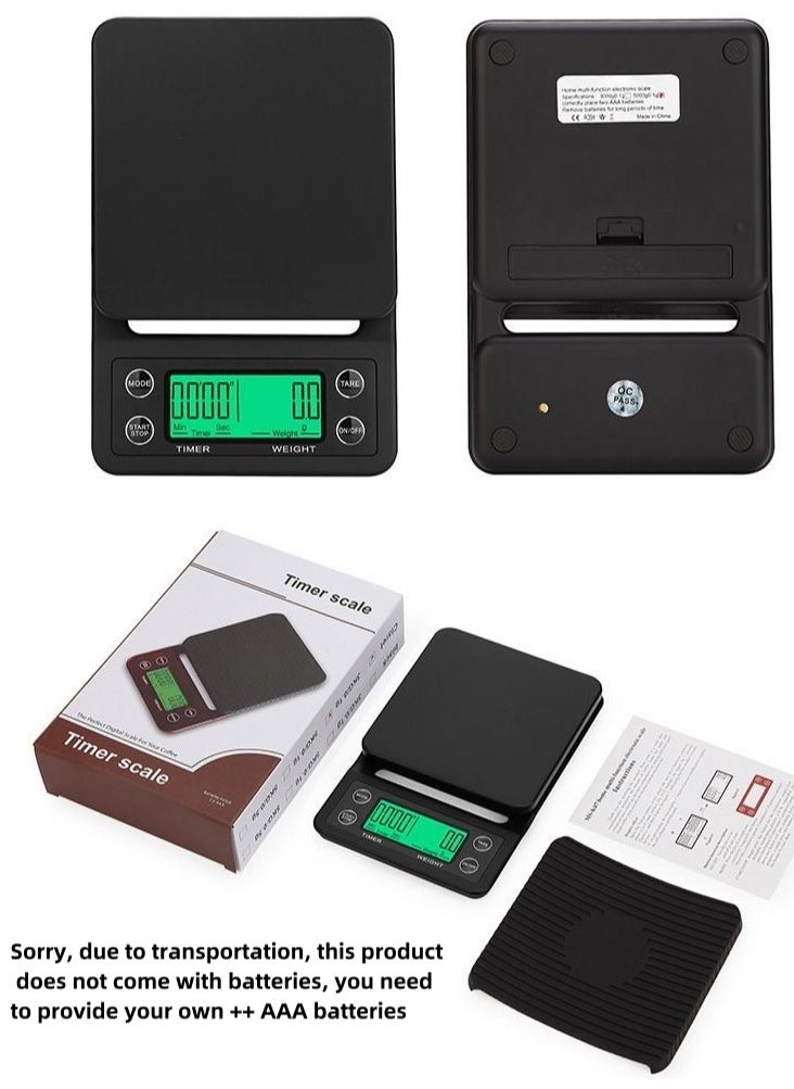 Kitchen Electronic Coffee Scale LED Backlight Display High-precision Sensor With Timing Function and Thermal Insulation Pad Maximum Weight 3 kg Baking Electronic Scale Battery Scale