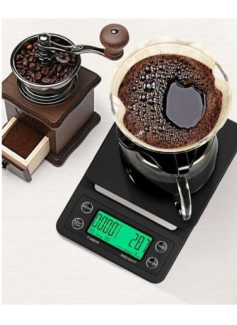 Kitchen Electronic Coffee Scale LED Backlight Display High-precision Sensor With Timing Function and Thermal Insulation Pad Maximum Weight 3 kg Baking Electronic Scale Battery Scale
