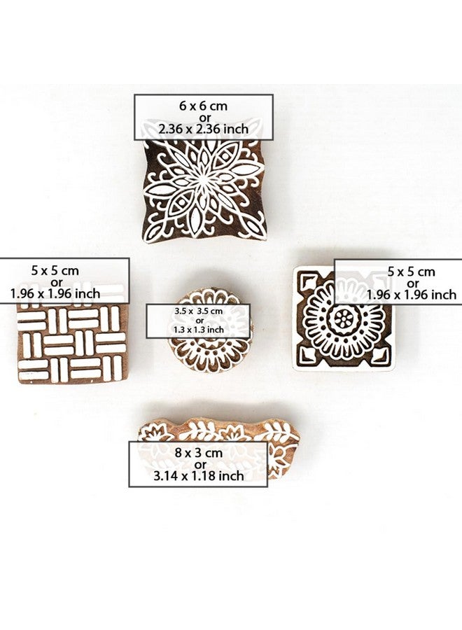 Hashcart | Set of 5 | Wooden Handcarved Blocks for Printing Saree Border/Scrapbook/DIY Fabric Textile Paper/Clay/Pottery - Image 4