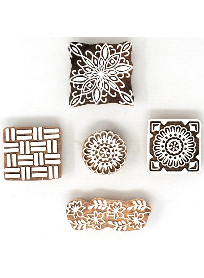 Hashcart | Set of 5 | Wooden Handcarved Blocks for Printing Saree Border/Scrapbook/DIY Fabric Textile Paper/Clay/Pottery - Image 2