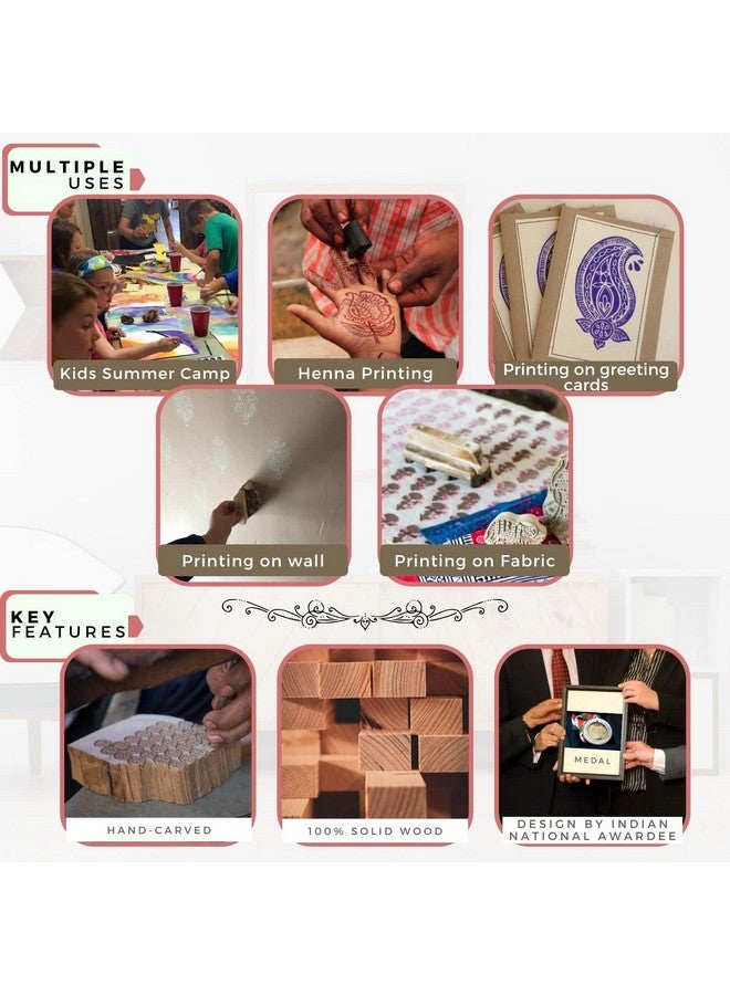 Hashcart | Set of 5 | Wooden Handcarved Blocks for Printing Saree Border/Scrapbook/DIY Fabric Textile Paper/Clay/Pottery - Image 5
