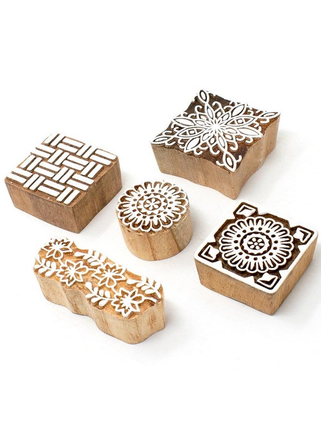 Hashcart | Set of 5 | Wooden Handcarved Blocks for Printing Saree Border/Scrapbook/DIY Fabric Textile Paper/Clay/Pottery - Image 1