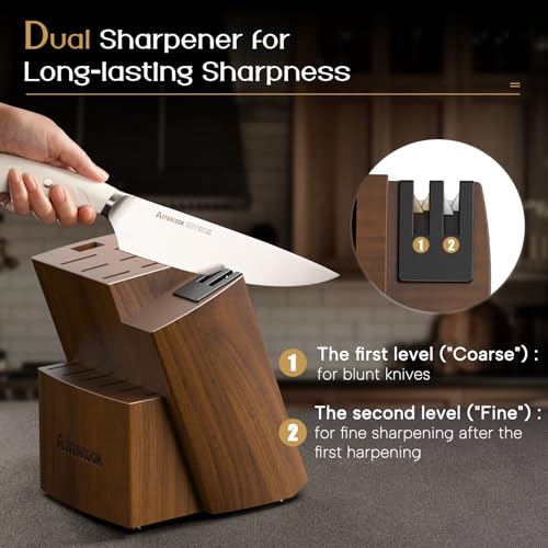 Astercook Knife Set Kitchen with Block and Dual Sharpener Full Tang 15 Pcs German Stainless Steel Knives Dishwasher Safe Kitchen Utensils Set with Anti-slip Ergonomic Handle, Elegant White - Image 4