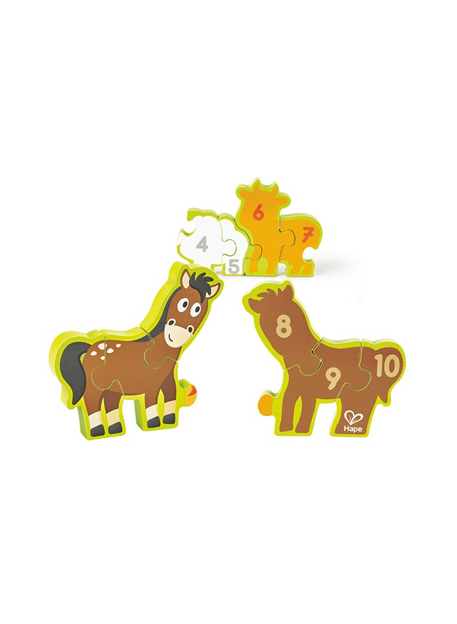 Hape Double Sided Numbers And Farm Animal Puzzle For Toddlers, Double Sided Wooden Jigsaw Puzzle, 10-Pieces Set Of Wooden Puzzle, Multi-Coloured, 3 Years And Up  - Image 5