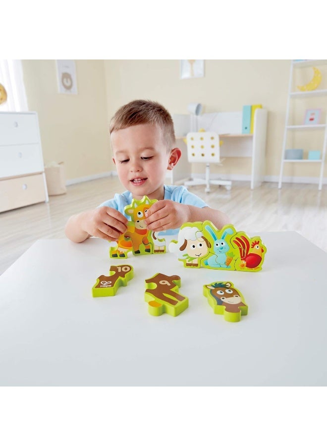 Hape Double Sided Numbers And Farm Animal Puzzle For Toddlers, Double Sided Wooden Jigsaw Puzzle, 10-Pieces Set Of Wooden Puzzle, Multi-Coloured, 3 Years And Up  - Image 3