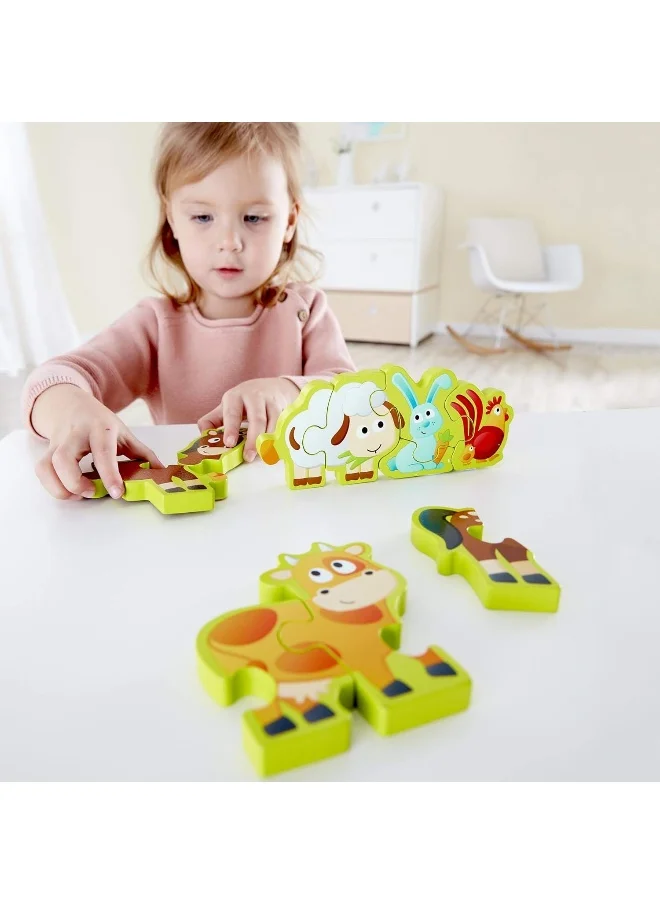 Hape Double Sided Numbers And Farm Animal Puzzle For Toddlers, Double Sided Wooden Jigsaw Puzzle, 10-Pieces Set Of Wooden Puzzle, Multi-Coloured, 3 Years And Up