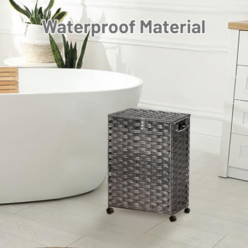 Hiagnete Toilet Paper Storage Basket with Lid and Wheels, Rattan Toilet Paper Holder Storage, Toilet Paper Organizer for Bathroom, Bedroom, Kitchen, 12.6”L x 7.1”W x 17.14”H, Naturall - Image 3