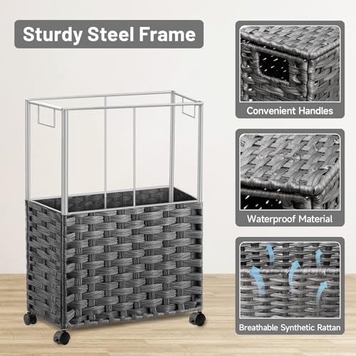 Hiagnete Toilet Paper Storage Basket with Lid and Wheels, Rattan Toilet Paper Holder Storage, Toilet Paper Organizer for Bathroom, Bedroom, Kitchen, 12.6”L x 7.1”W x 17.14”H, Naturall - Image 5