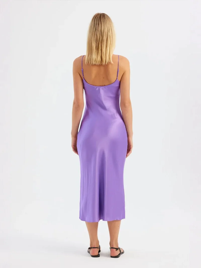 HICCUP Satin V Neck Strappy Midi Dress with a Ruched Front