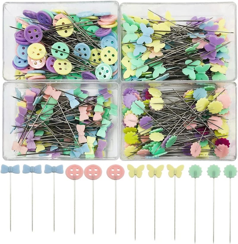 findTop 400 pcs Sewing Pins Flat Head Straight Pins findTop Bow Shape Tooth Shape Button Bow Shape Used for Manual Sewing Patchwork Fixing and DIY Decoration - Image 1