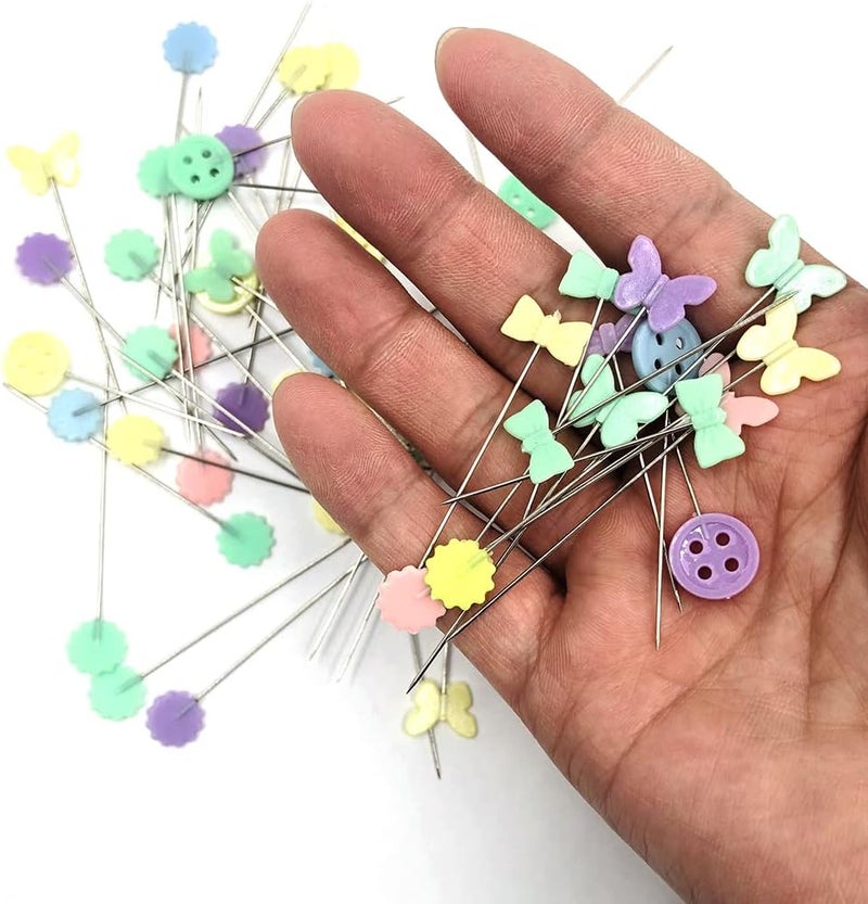 findTop 400 pcs Sewing Pins Flat Head Straight Pins findTop Bow Shape Tooth Shape Button Bow Shape Used for Manual Sewing Patchwork Fixing and DIY Decoration - Image 3
