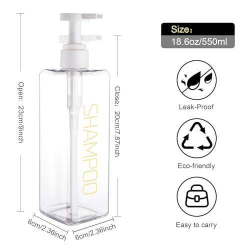 Hethyo Shampoo and Conditioner Dispenser Shower Soap Bottles 3 Pack 550ml/18.6oz Refillable Shampoo Pump Bottle Dispenser Plastic Empty Body Wash Dispensers with Stylish Permanent Labels for Bathroom (Clear) - Image 2