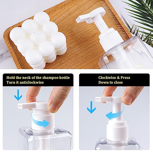 Hethyo Shampoo and Conditioner Dispenser Shower Soap Bottles 3 Pack 550ml/18.6oz Refillable Shampoo Pump Bottle Dispenser Plastic Empty Body Wash Dispensers with Stylish Permanent Labels for Bathroom (Clear) - Image 3