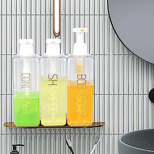 Hethyo Shampoo and Conditioner Dispenser Shower Soap Bottles 3 Pack 550ml/18.6oz Refillable Shampoo Pump Bottle Dispenser Plastic Empty Body Wash Dispensers with Stylish Permanent Labels for Bathroom (Clear) - Image 5