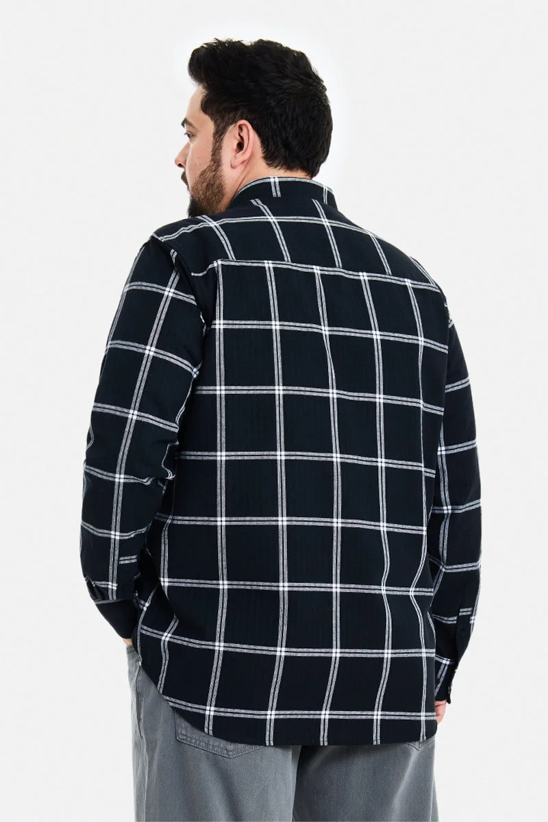 SNITCH Black Black Checkered Long Sleeve Regular Fit Casual Plus Size Shirt for Men | Best Price UAE